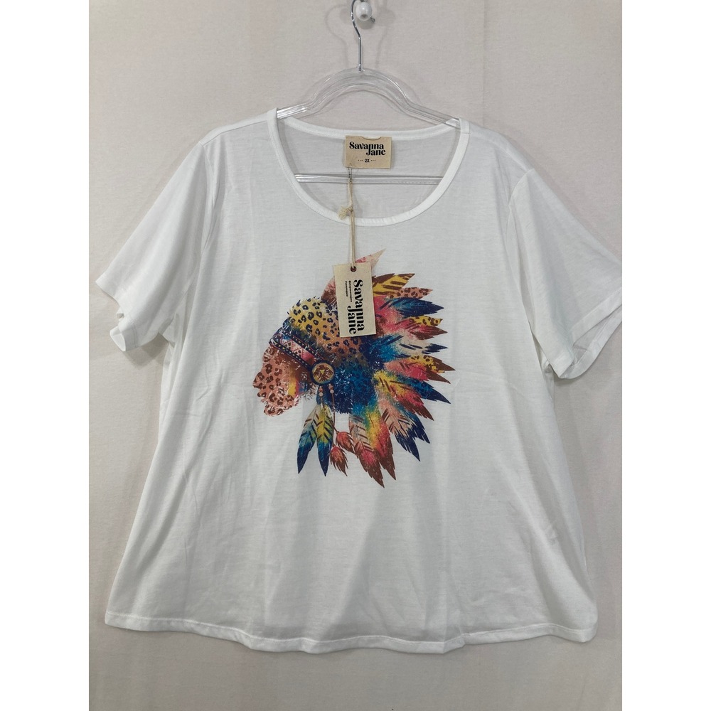 New Savanna Jane Graphic Tee 2X Tribal Print Short Sleeve Boho Festival Casual